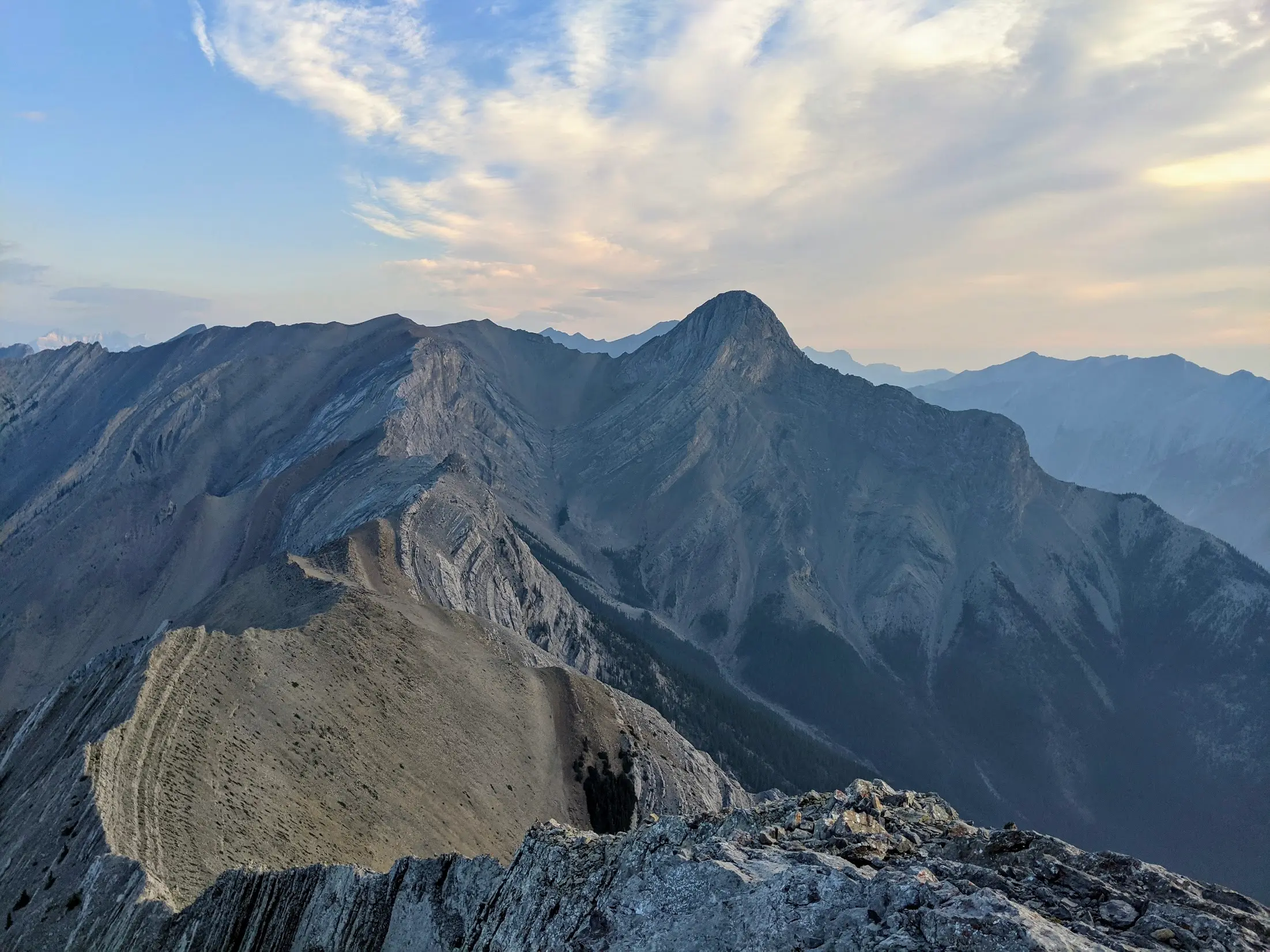 The so-called Gable ridge to Mount Fable. Don't descend the ridge crest in the foreground of the photo, you can dip down to the right for easier terrain.,