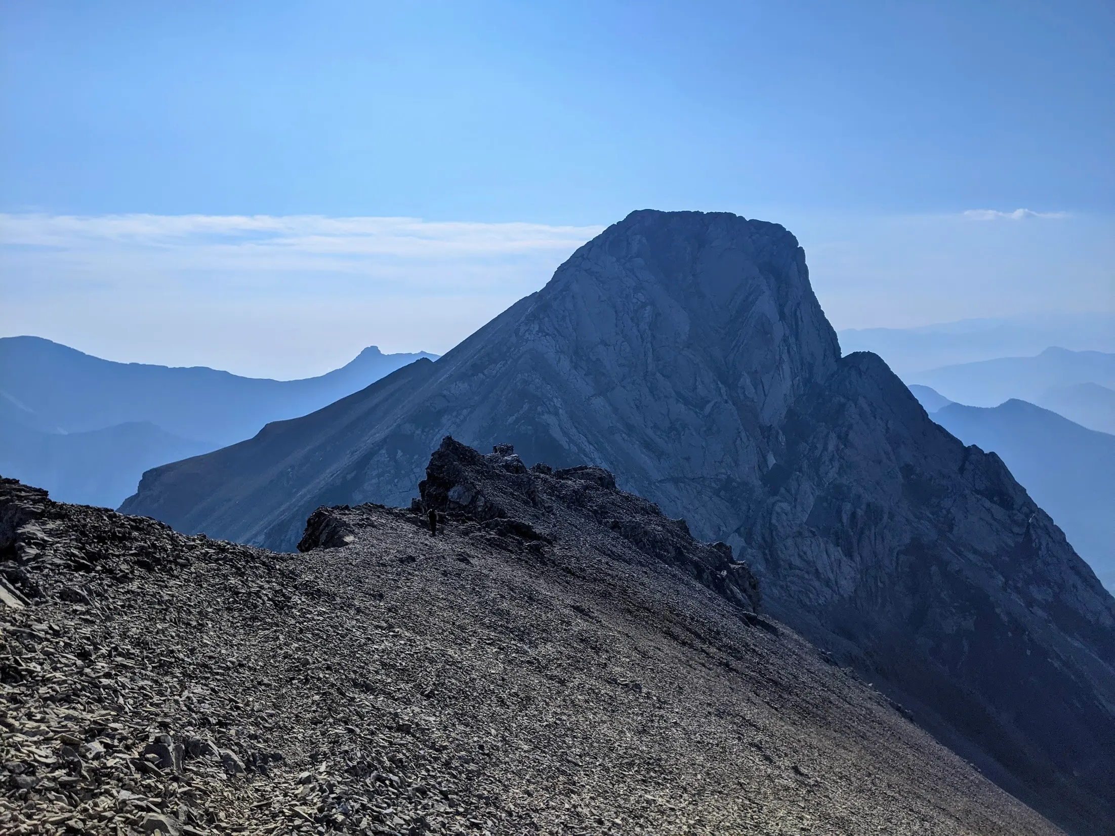 The ridge leading to Fable. The route to the summit looks steep in this photo, 