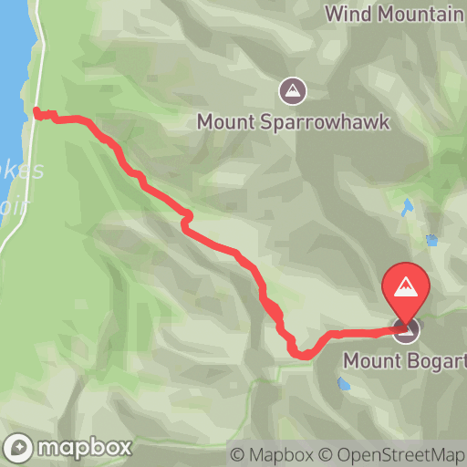 Map of Mount Bogart via Sparrowhawk Tarns